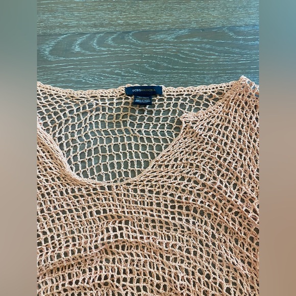 New BCBGMAXAZRIA Vintage 90s Y2K Hand Crochet Fringe Orange Poncho Kimono Retro - Picture 3 of 7